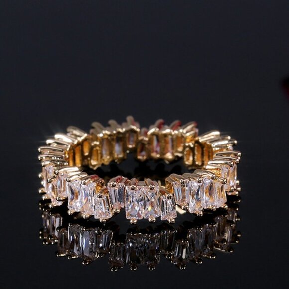 🎀 Handmade Rectangle Combined Gemstones Eternity Gold Ring for Women, VIP412 - Picture 2 of 5